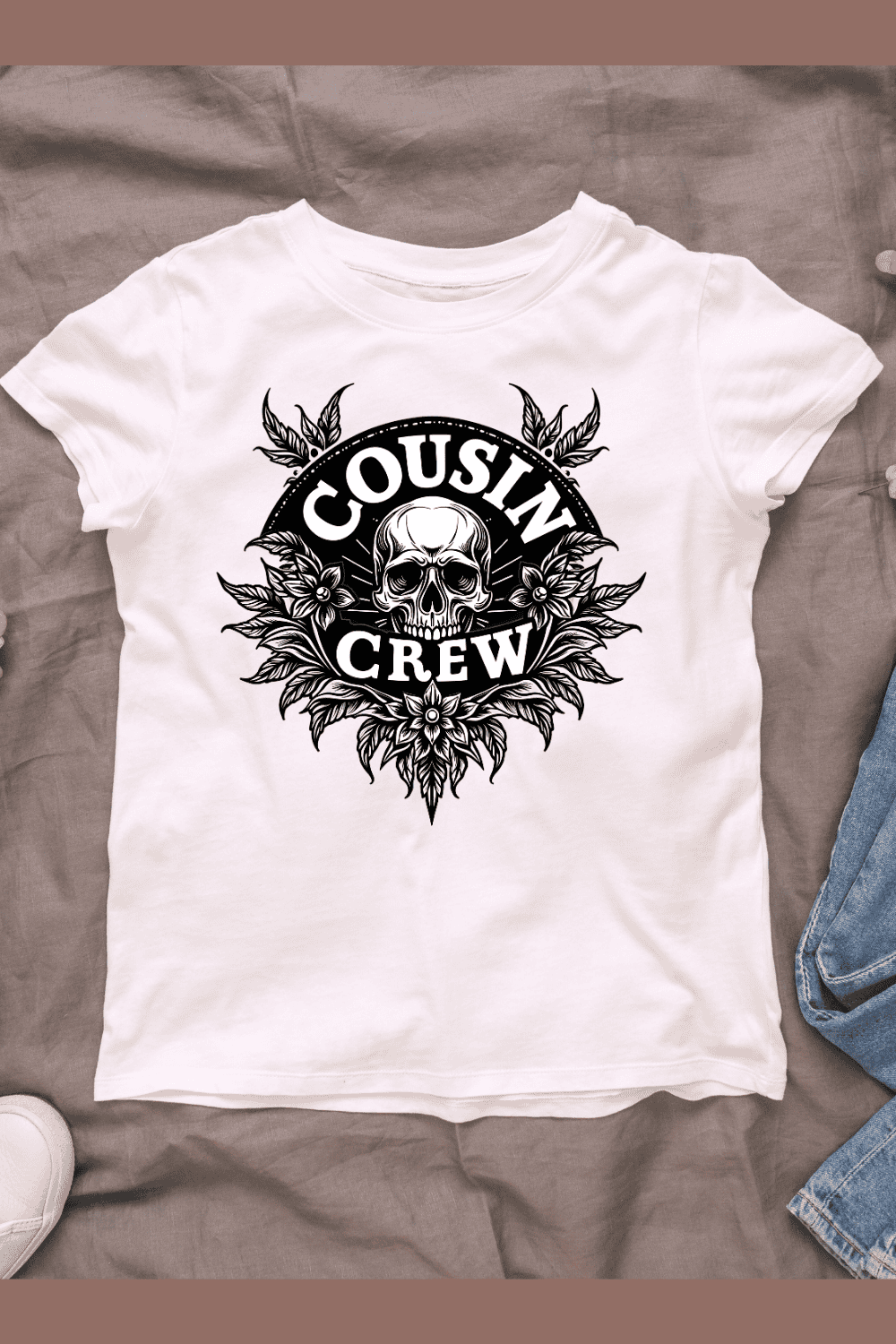 Cousin Crew Skull Graphic T-shirt Design pinterest preview image.