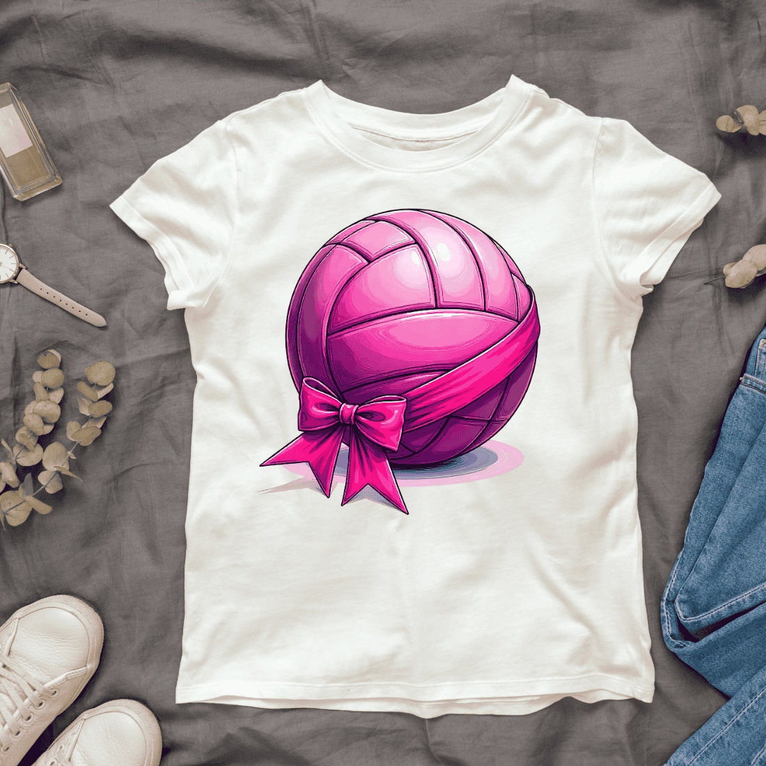 Volleyball with Pink Ribbon T-shirt Design cover image.