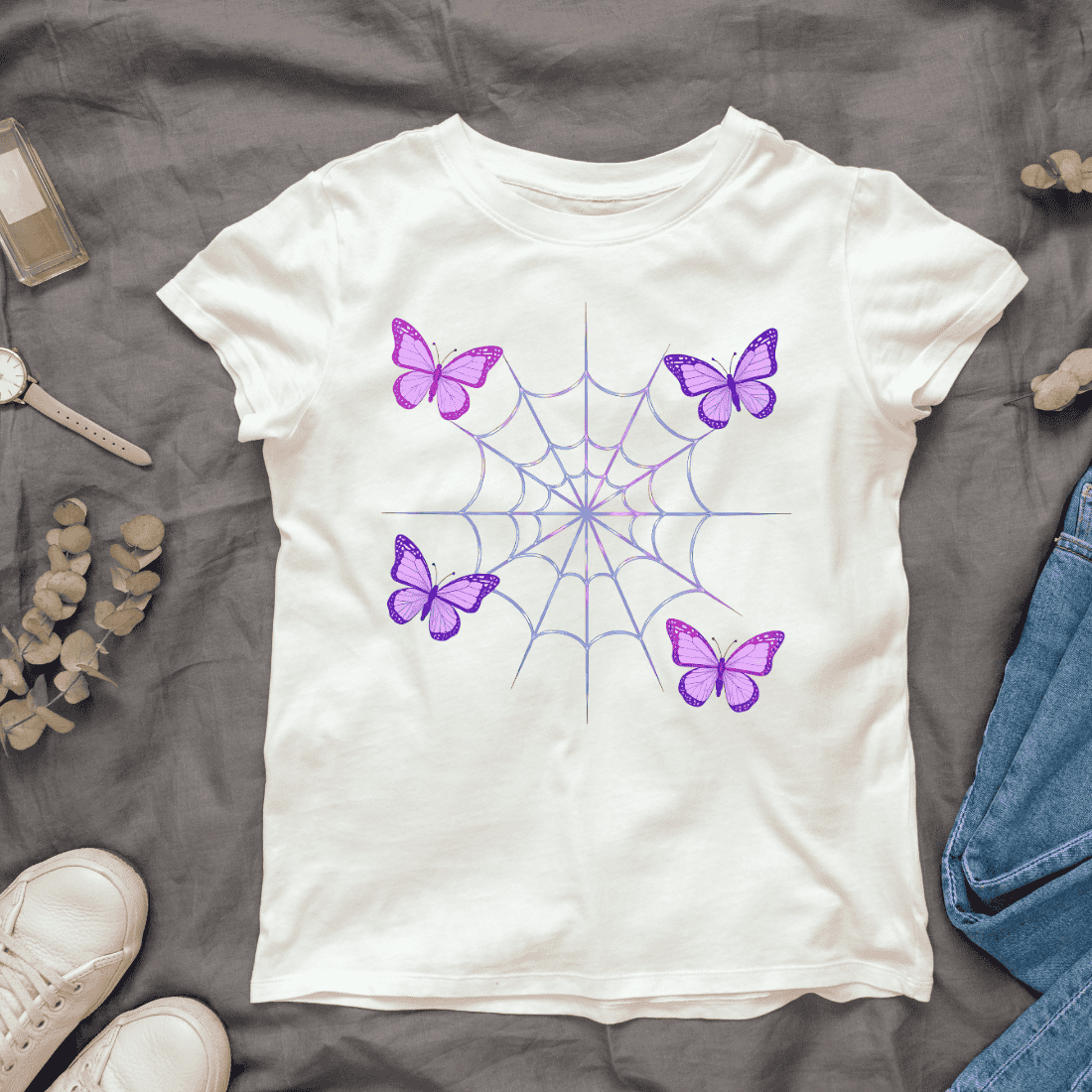 Colorful Butterfly & Web T-shirt Design cover image.