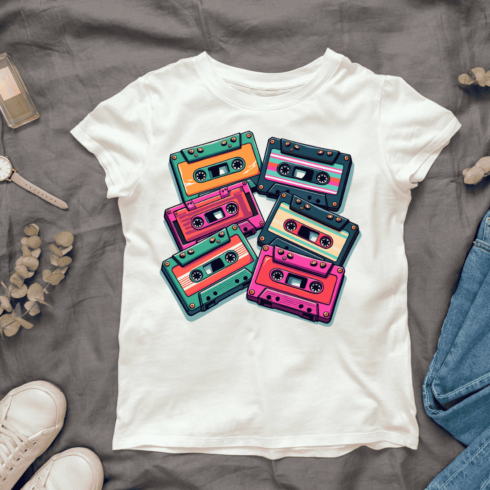 Colorful Cassette Tape T-shirt Design cover image.