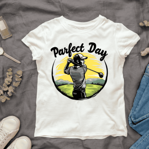 Perfect Day Golf Graphic T-shirt Design cover image.