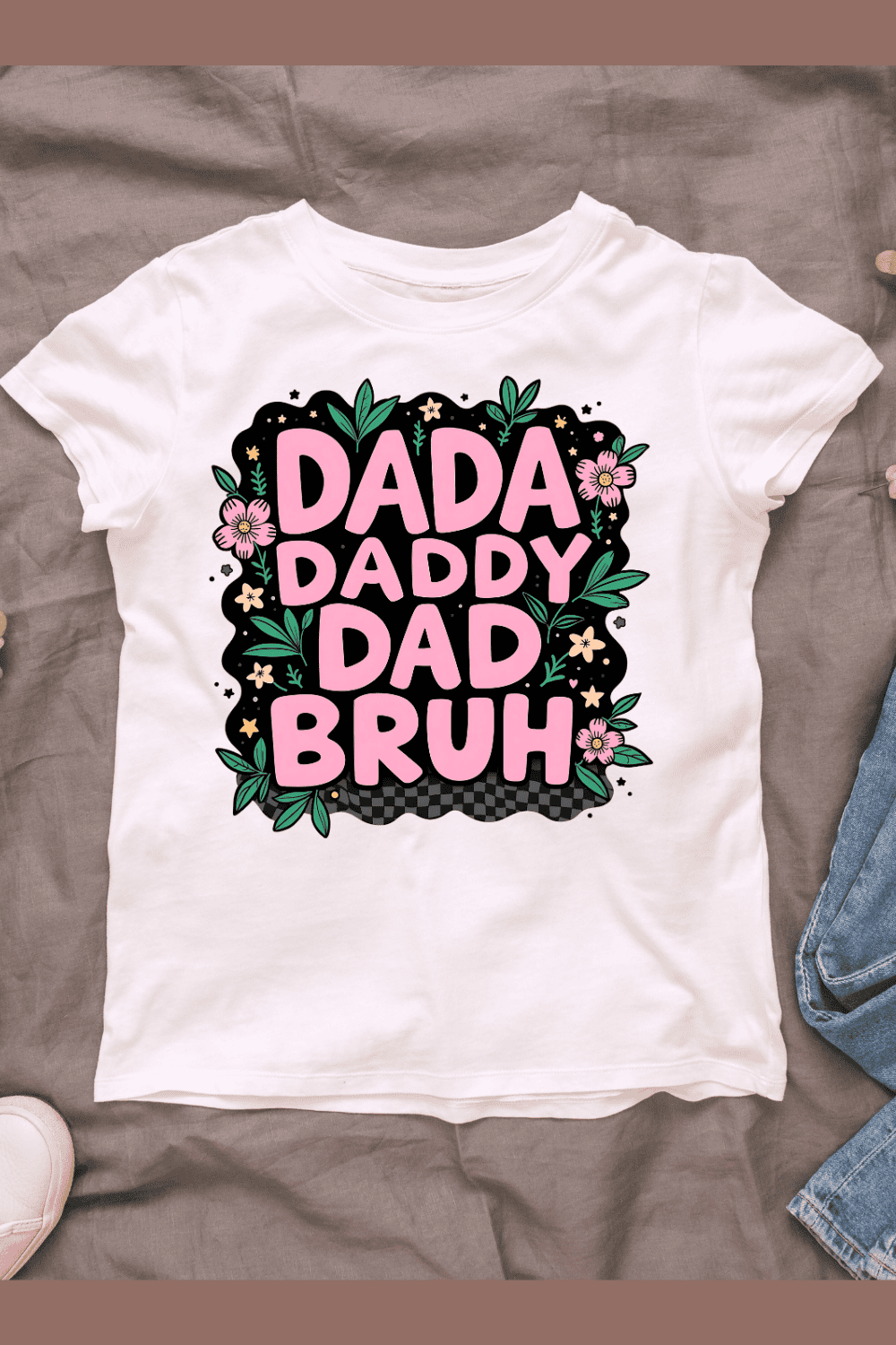 Cute Dad Words with Flowers T-shirt Design pinterest preview image.