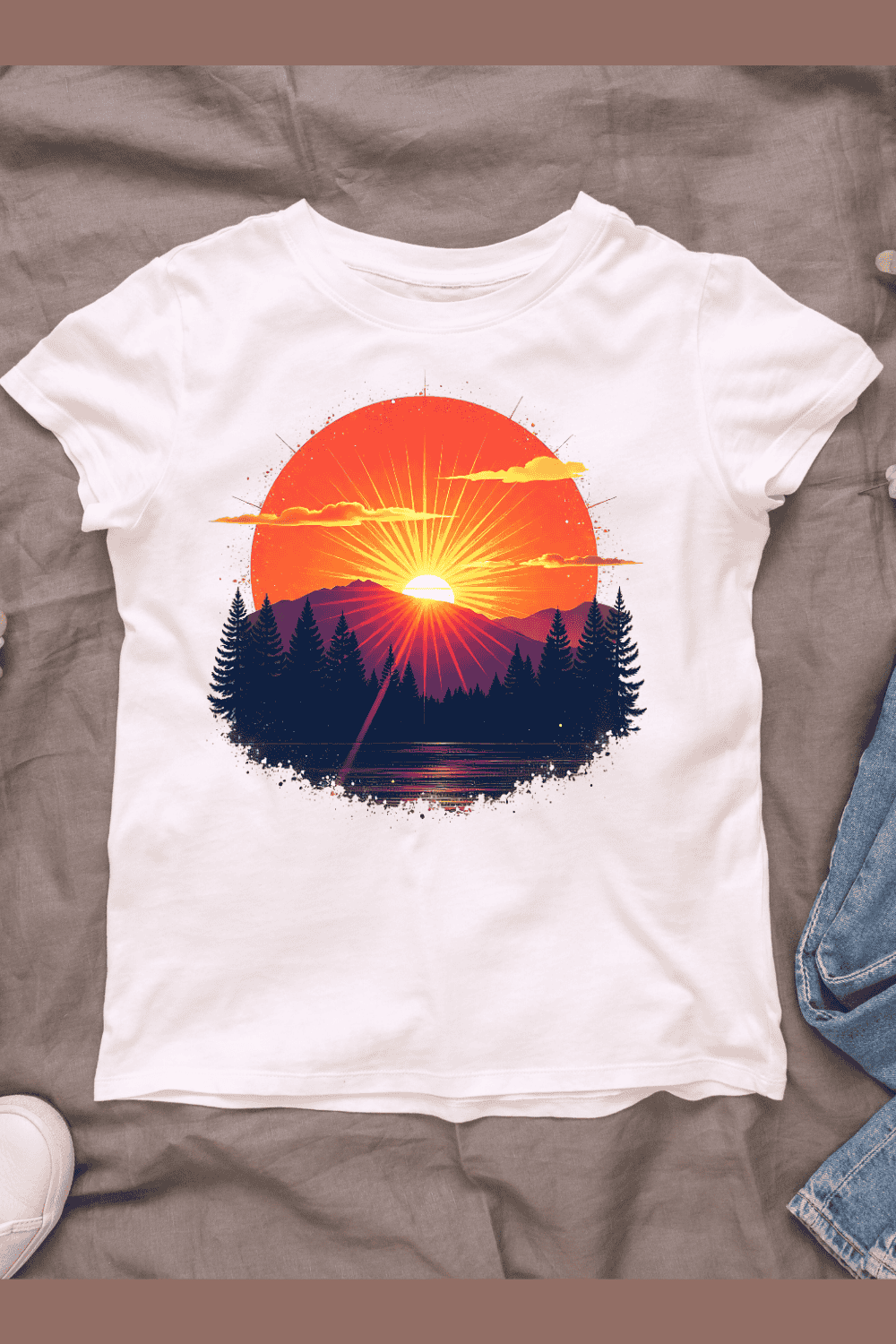 Colorful Sunset T-shirt Design pinterest preview image.