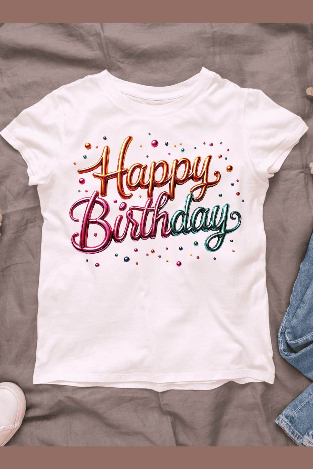 Metallic Happy Birthday T-shirt Design pinterest preview image.