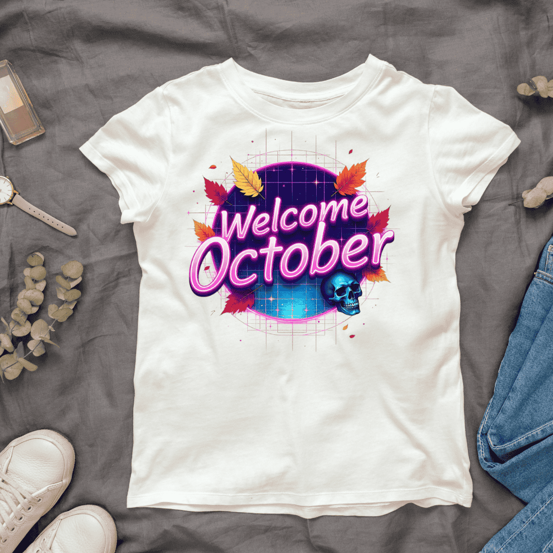 Welcome October Skull T-shirt Design cover image.