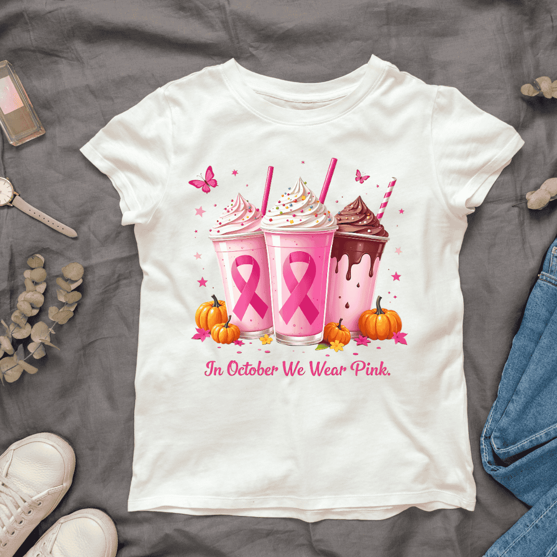 Pink Milkshake with Pink Ribbon T-shirt Design cover image.