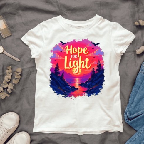 Hope for Light Sunset T-shirt Design cover image.