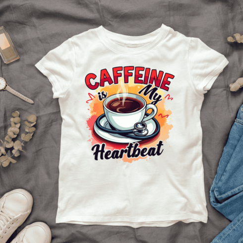 Caffeine is My Heartbeat T-shirt Design cover image.