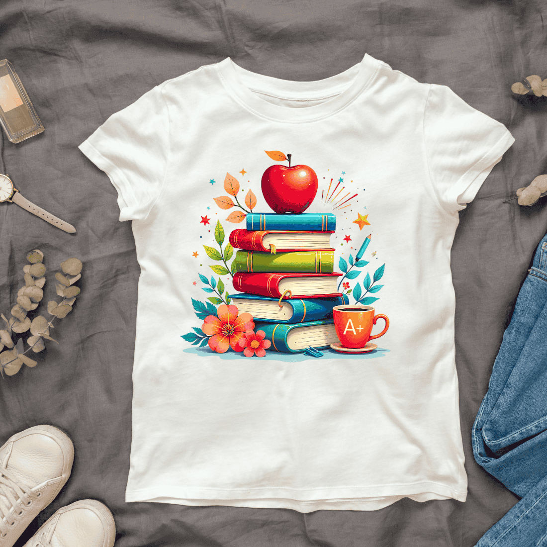 Educational with Books and Flowers T-shirt Design cover image.