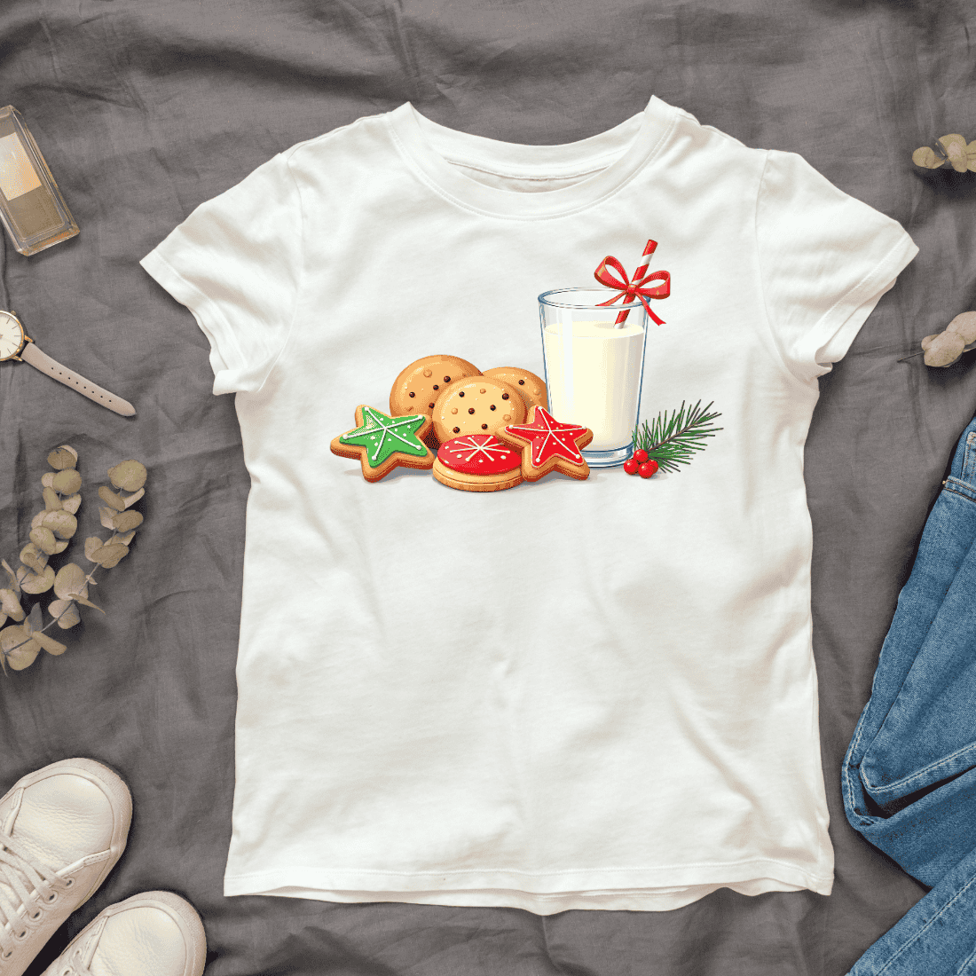 Gingerbread Cookies and Milk T-shirt Design cover image.