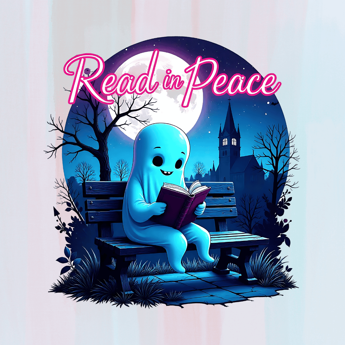 Ghost Reading a Book in Peace T-shirt Design preview image.