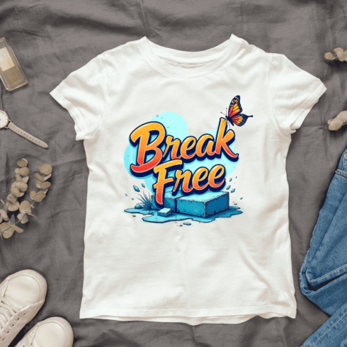 Break Free Typography with Butterfly T-shirt Design cover image.