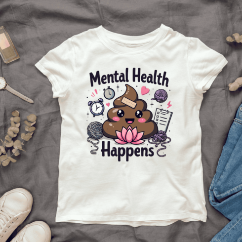 Cute Poop Mental Health Vector Illustration T-shirt Design cover image.