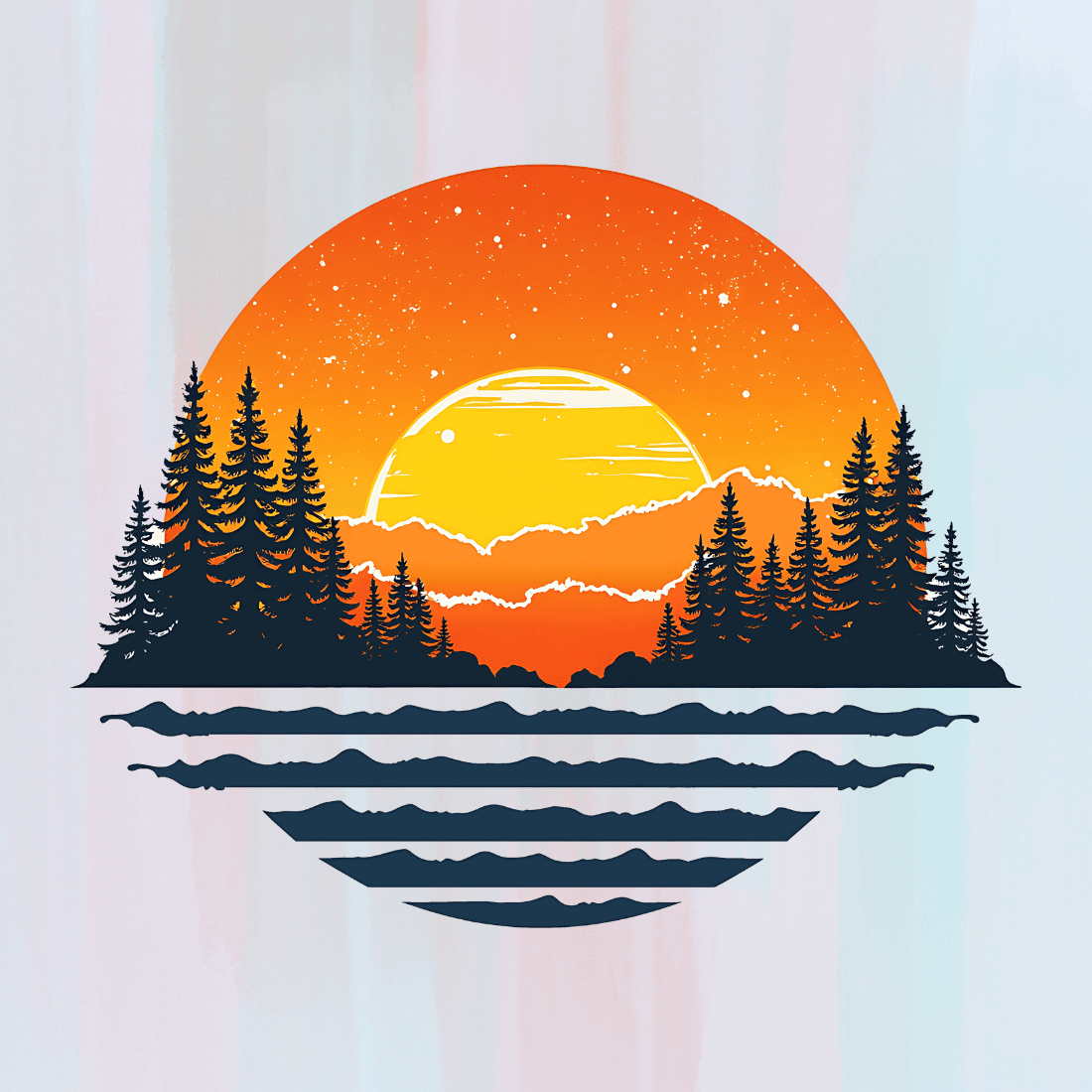 Sunset Forest Landscape T-shirt Design preview image.