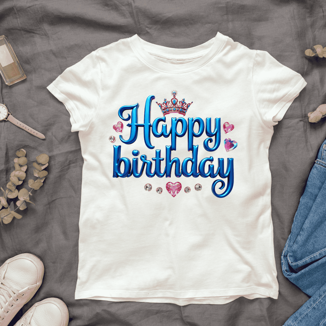 Colorful Metallic Happy Birthday T-shirt Design cover image.