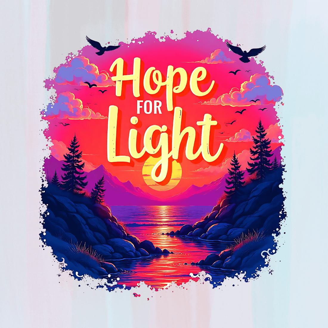 Hope for Light Sunset T-shirt Design preview image.