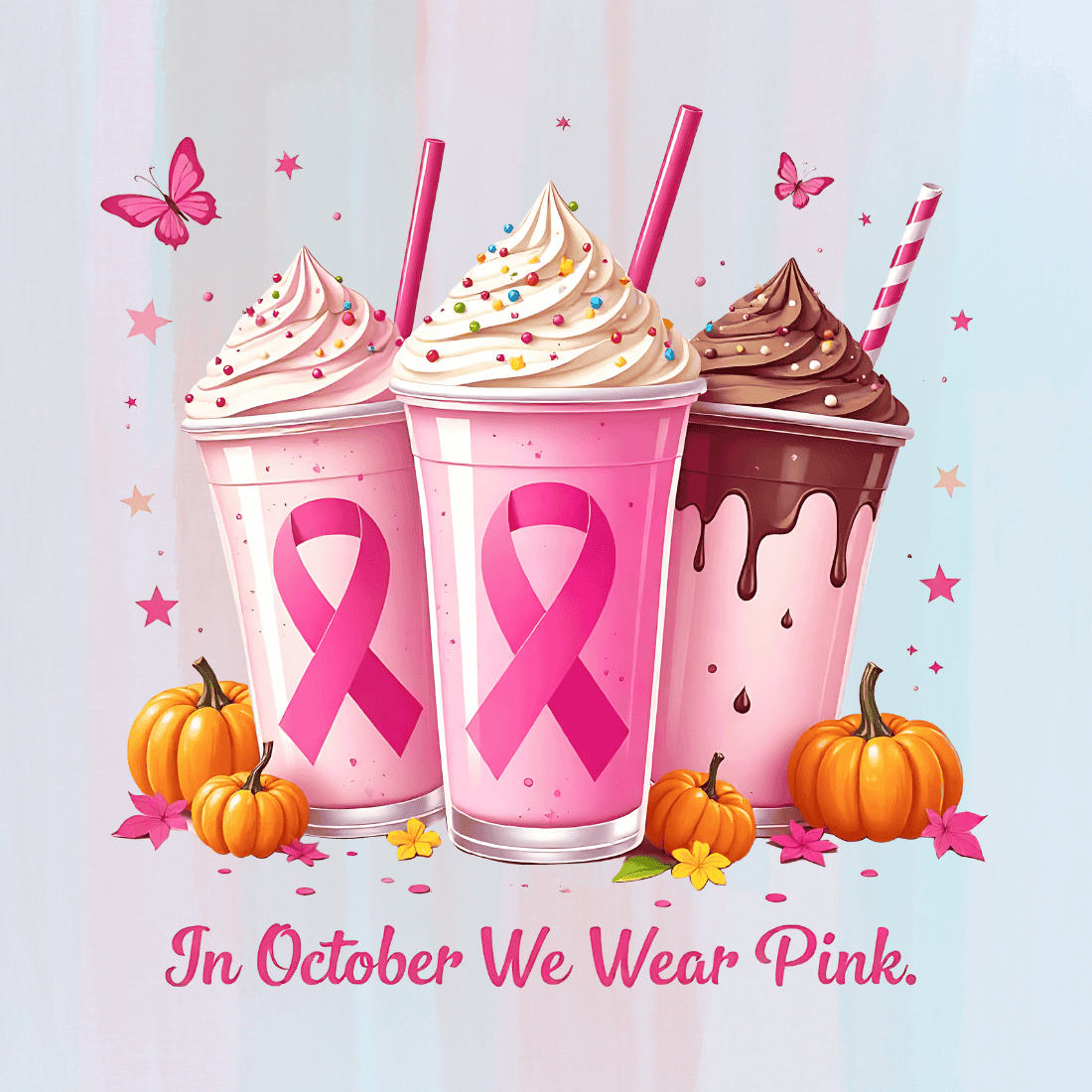 Pink Milkshake with Pink Ribbon T-shirt Design preview image.