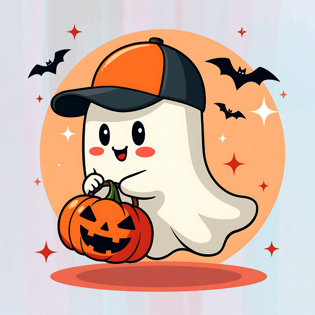 Spooky Ghost with Pumpkin T-shirt Design preview image.