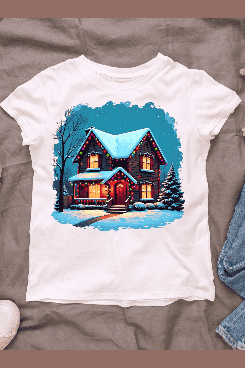 Festive Holiday Home T-shirt Design pinterest preview image.