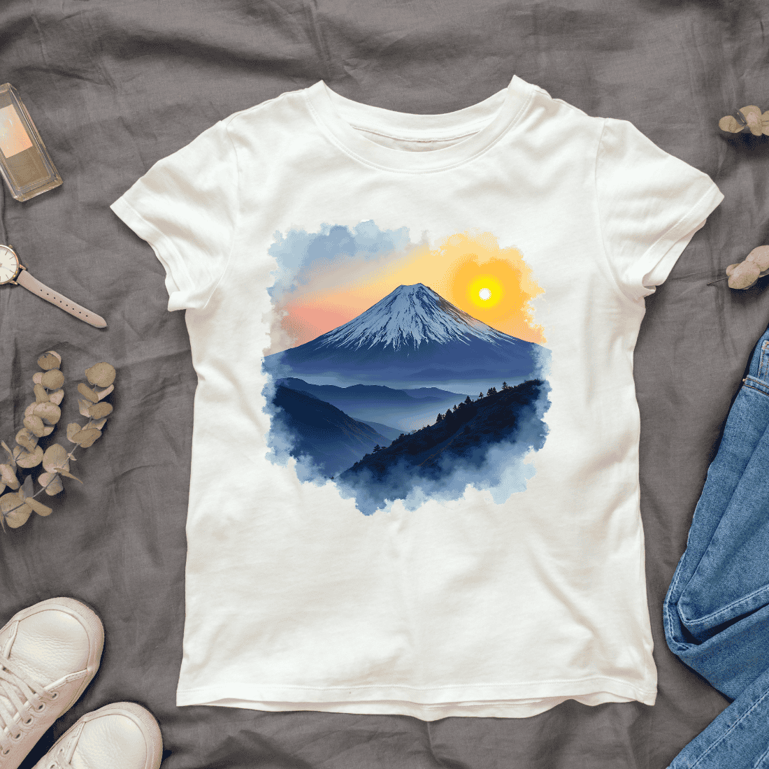 Mount Fuji Sunrise T-shirt Design cover image.