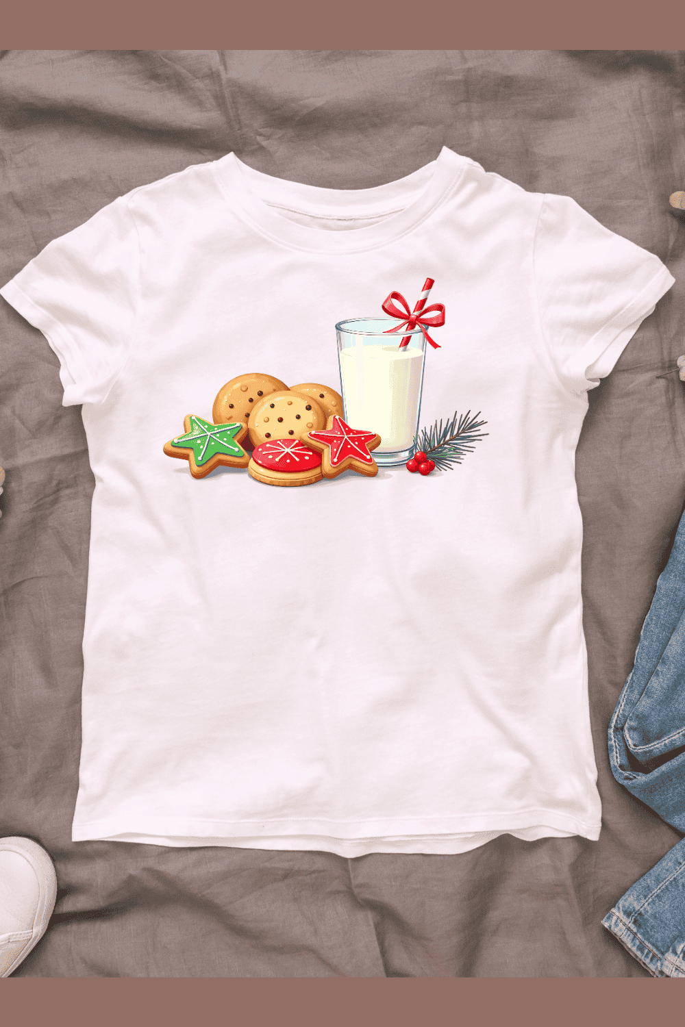 Gingerbread Cookies and Milk T-shirt Design pinterest preview image.