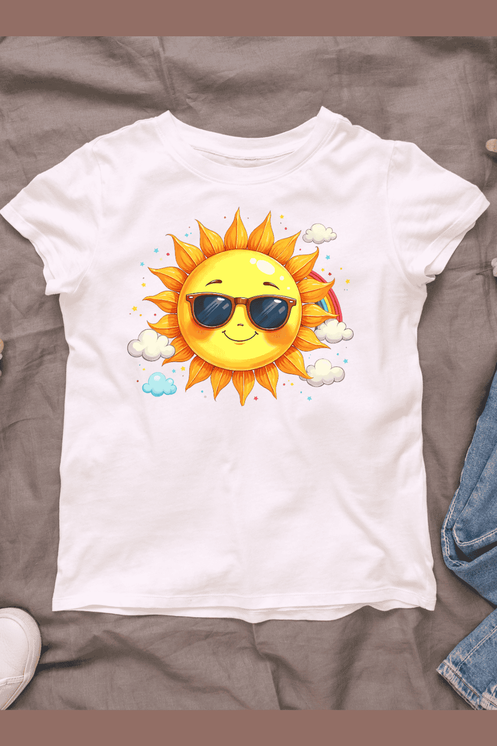 Smiling Sun T-Shirt Design pinterest preview image.