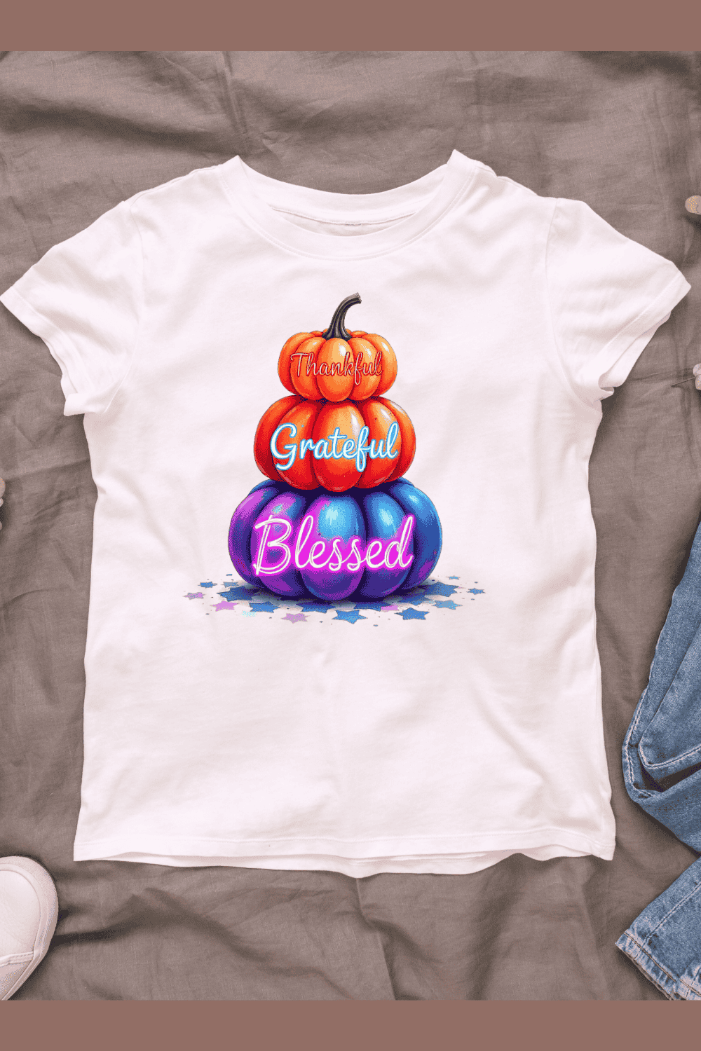 Thankful Grateful Blessed Pumpkin T-shirt Design pinterest preview image.