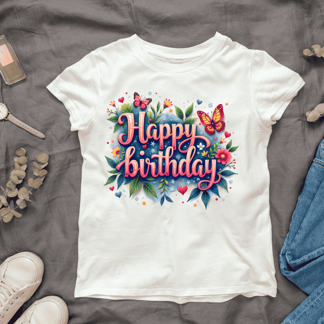 Floral Birthday Girl T-shirt Design cover image.