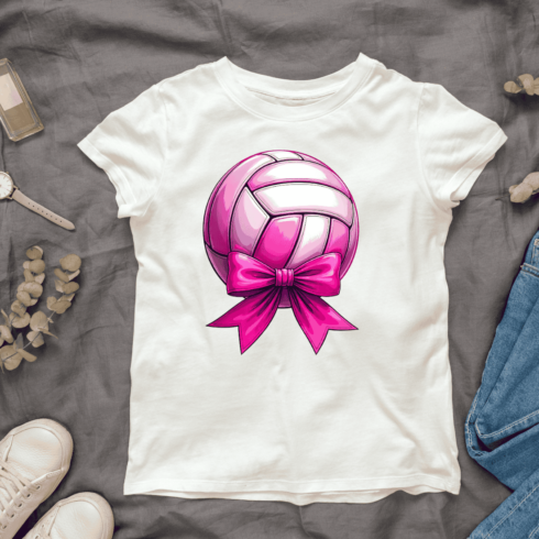 Pink Volleyball with Bow T-shirt Design cover image.