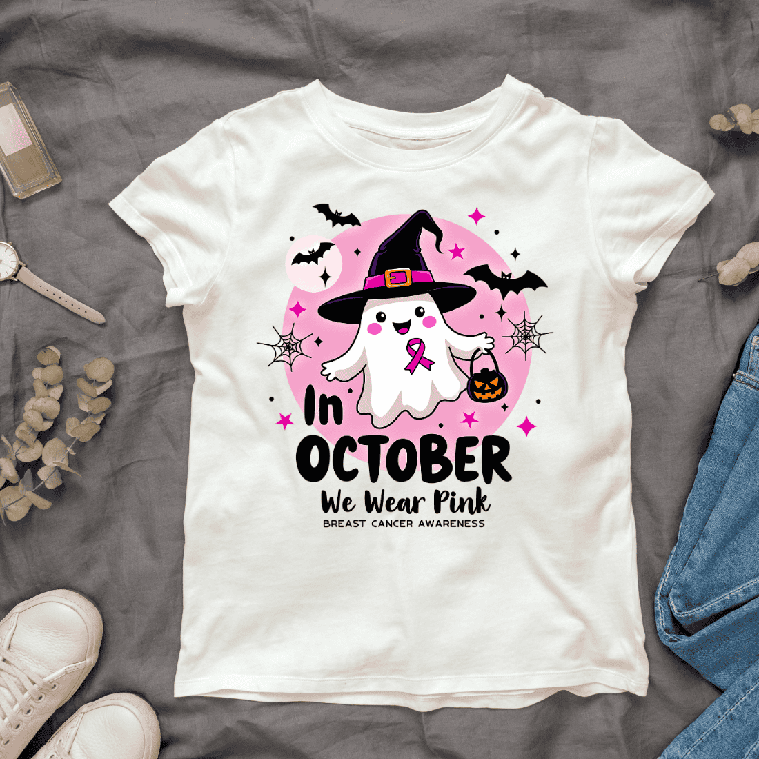 Breast Cancer Awareness Ghost T-shirt Design cover image.