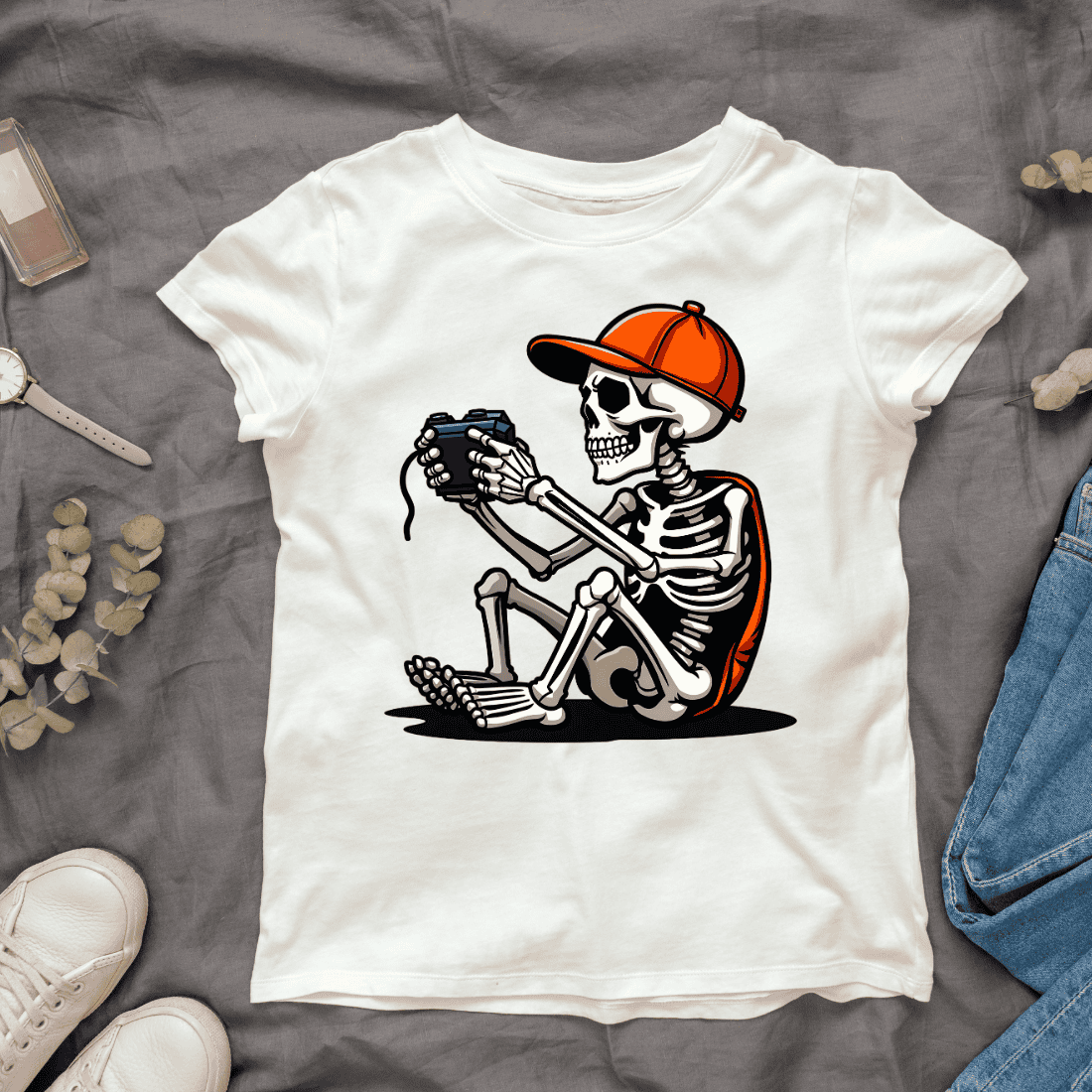 Skeleton Gamer T-shirt Design cover image.