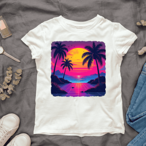 Neon Beach Sunset T-Shirt Design cover image.