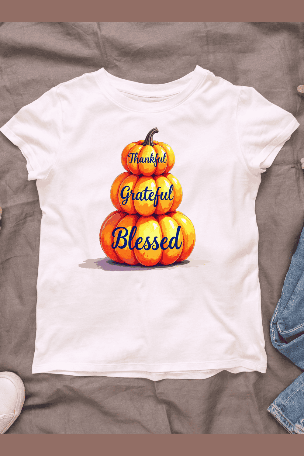 Thankful Grateful Blessed Pumpkin T-shirt Design pinterest preview image.