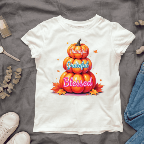 Thanksgiving Pumpkin Graphic T-shirt Design cover image.