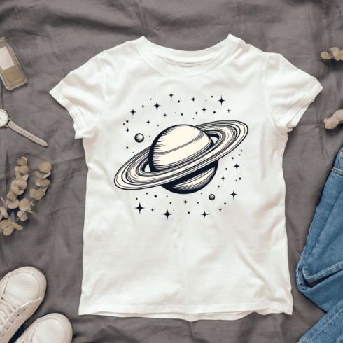 Space Planet Saturn T-shirt Design cover image.