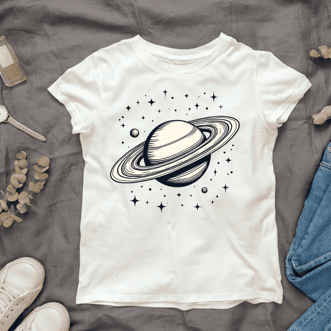 Space Planet Saturn T-shirt Design cover image.