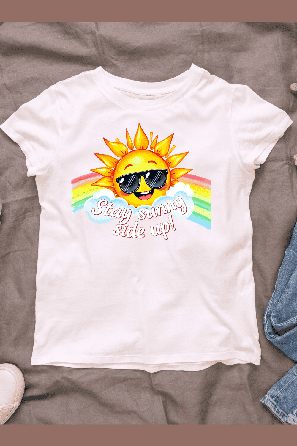 Stay Sunny Side Up T-Shirt Design pinterest preview image.