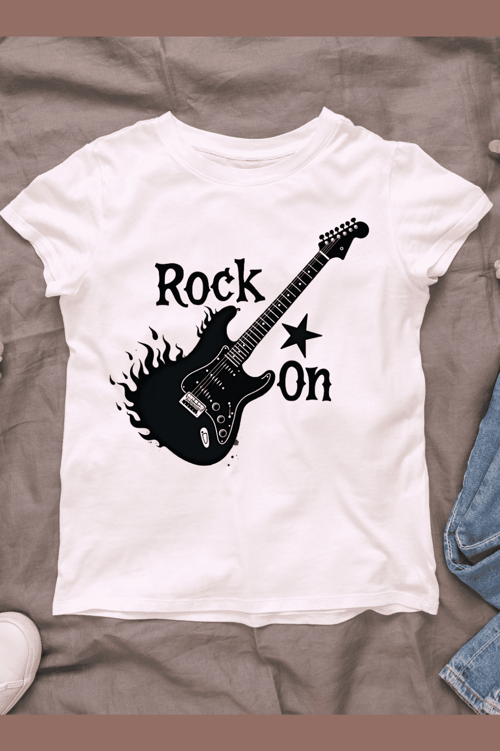 Rock On Guitar T-shirt Design pinterest preview image.