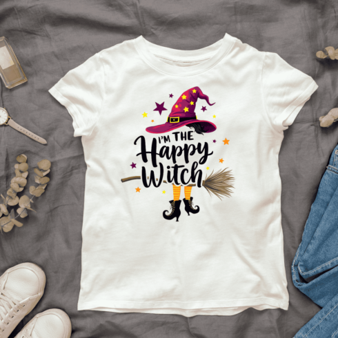 Happy Witch Costume T-shirt Design cover image.