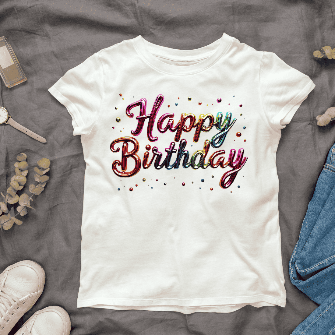 Vibrant Happy Birthday T-shirt Design cover image.