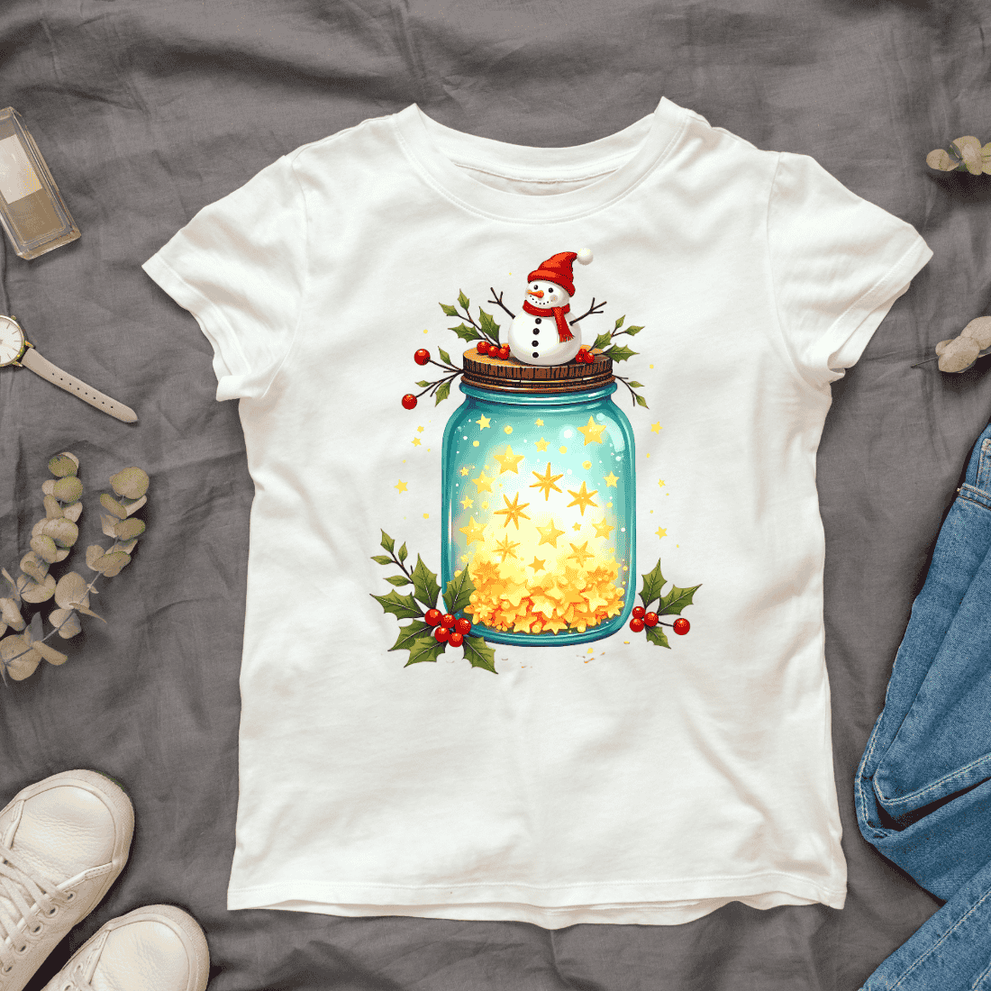 Winter Jar with Berries T-shirt Design cover image.