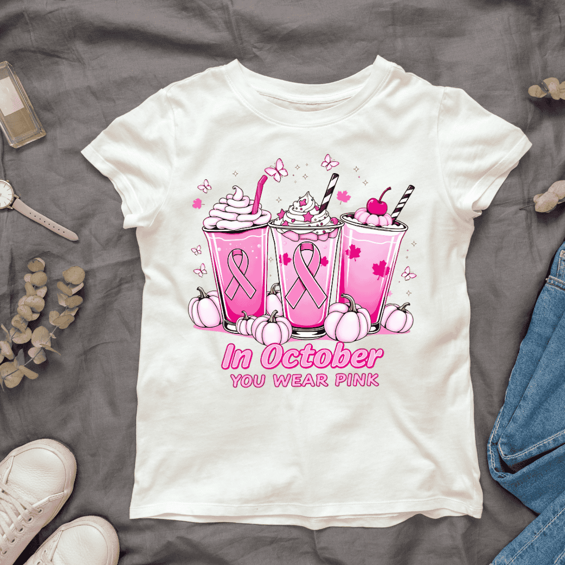 Breast Cancer Awareness Milkshake T-shirt Design cover image.