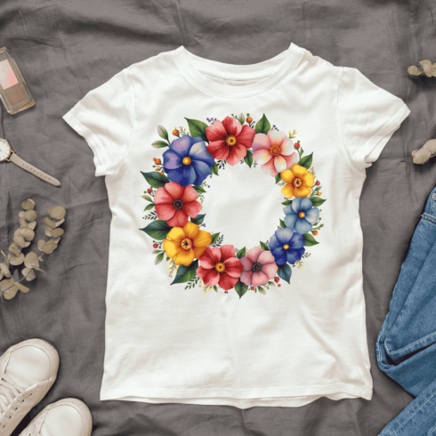 Colorful Floral Wreath T-shirt Design cover image.