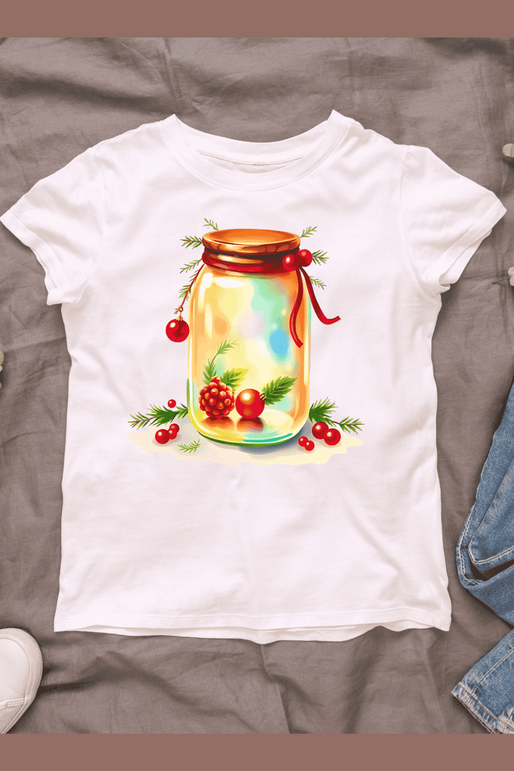 Holiday Jar with Lights T-shirt Design pinterest preview image.