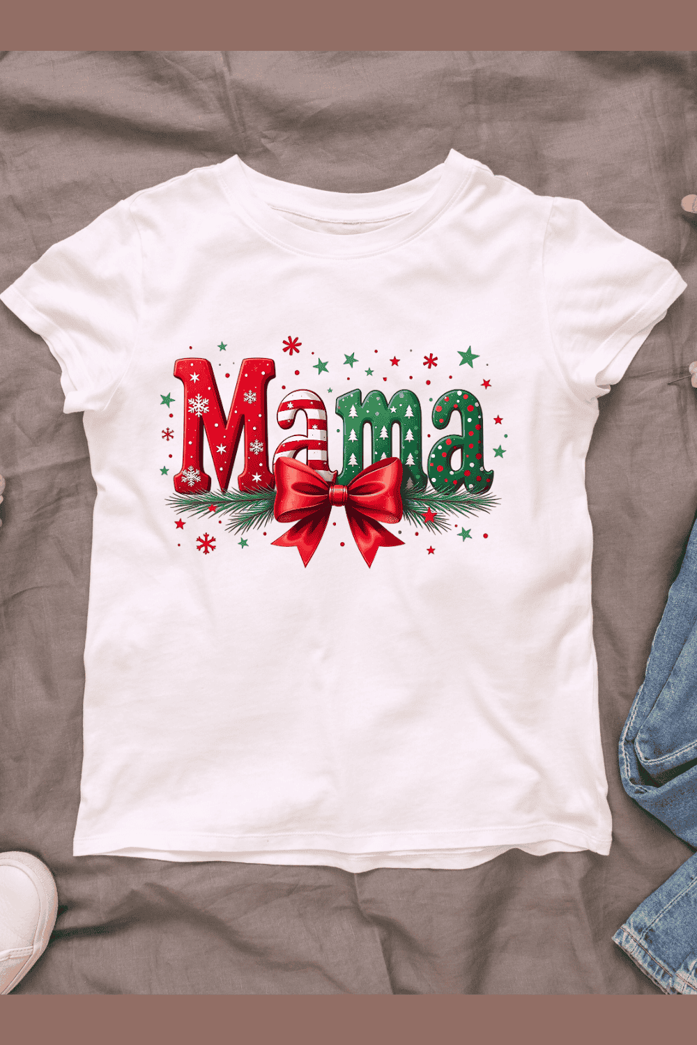 Festive Holiday Mama Typography T-shirt Design pinterest preview image.