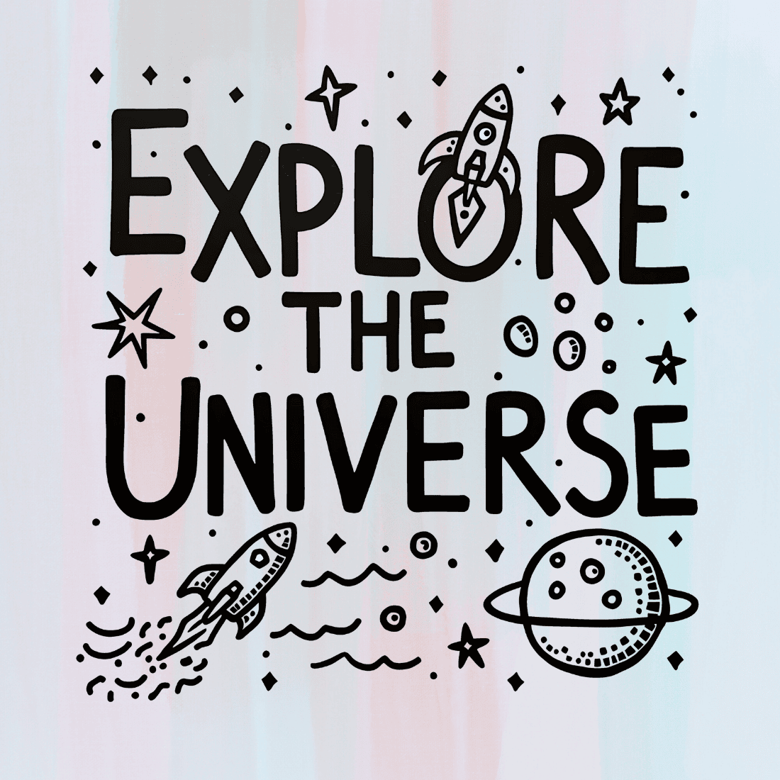 Explore the Universe Graphic T-shirt Design preview image.