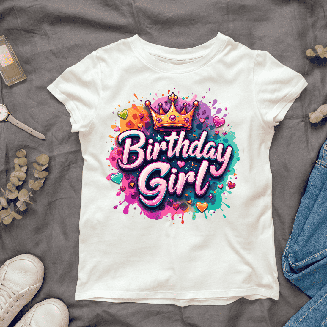 Birthday Girl with Crown T-shirt Design cover image.