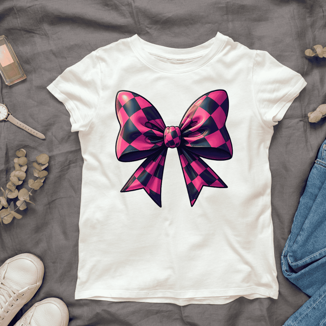 Pink and Black Bow T-shirt Design cover image.