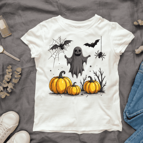 Cute Spooky and Pumpkins T-shirt Design cover image.