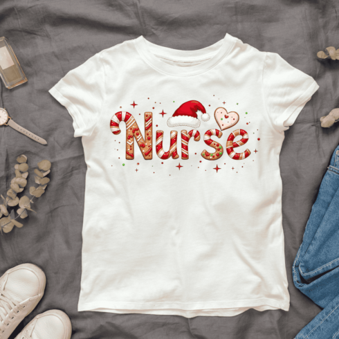 Gingerbread Letter "Nurse" T-shirt Design cover image.